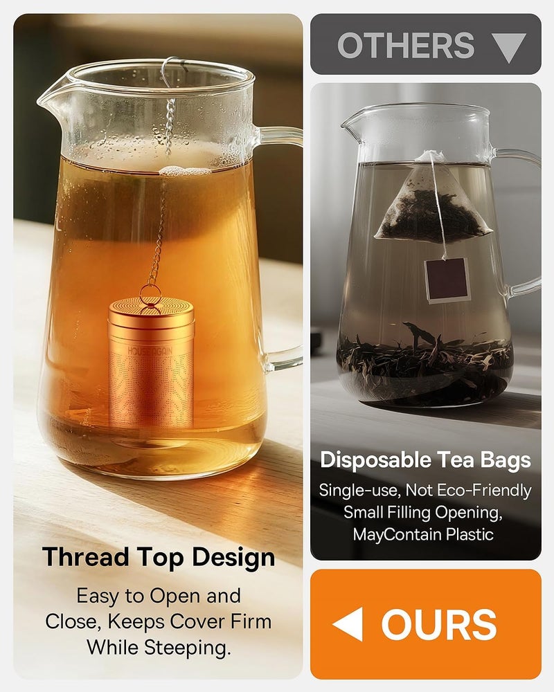 HOUSE AGAIN 2 Pack Tea Strainers for Loose Tea, Extra Fine Mesh Tea Infuser, Updated Slim Threaded Lid & 304 Stainless Steel, Tea Ball Filter Bags Diffusers, Loose Leaf Tea Steeper for Brew Spices - Image 5
